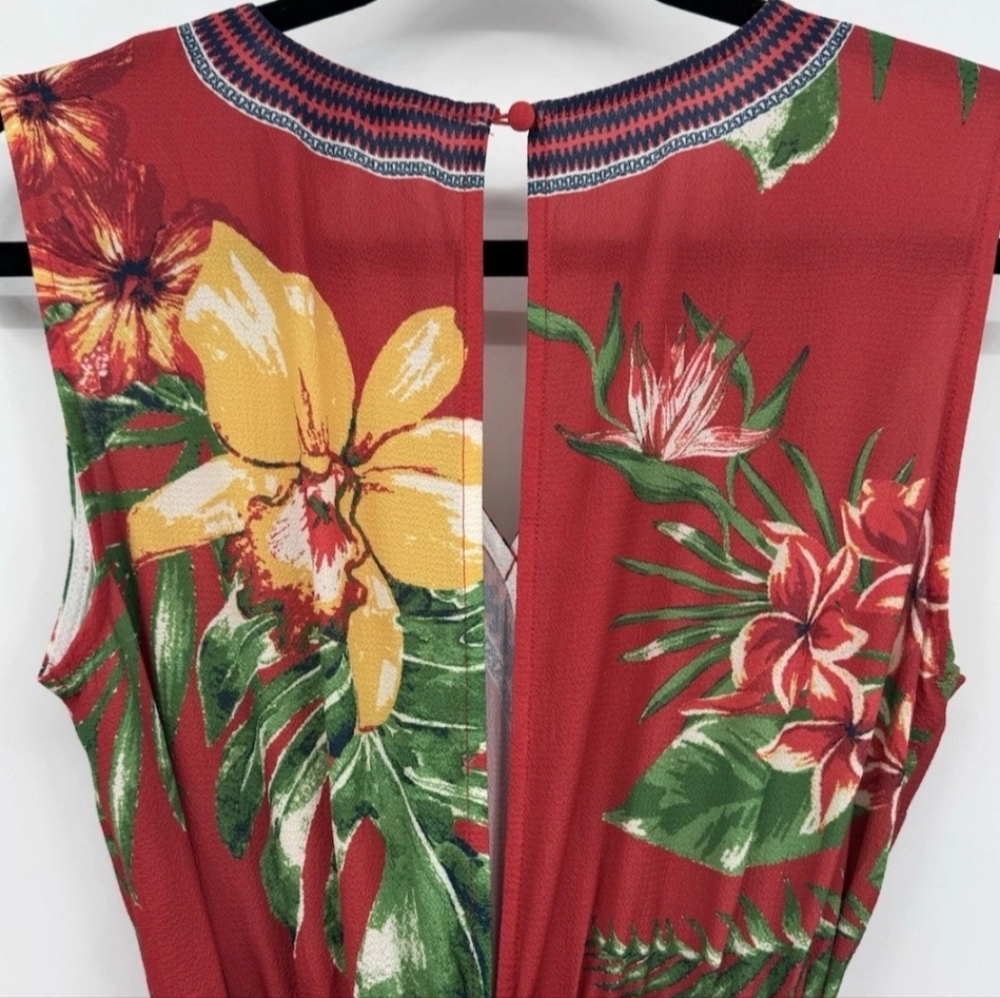 Flying Tomato Red Tropical Floral Wide Leg Jumpsuit Hibiscus Print Size XS - Picture 8 of 16